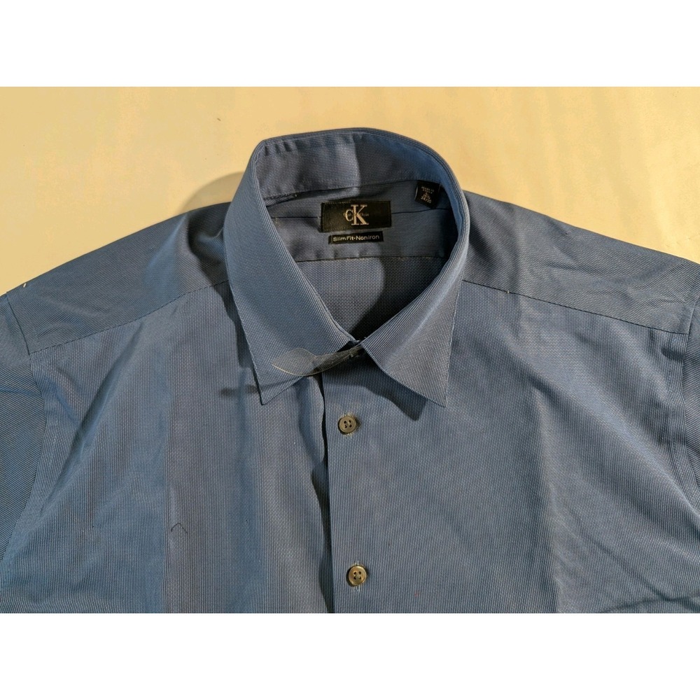 Calvin Klein Men's Dress Shirt Slim Fit Non-Iron Blue Cotton 16.5 34/35 L